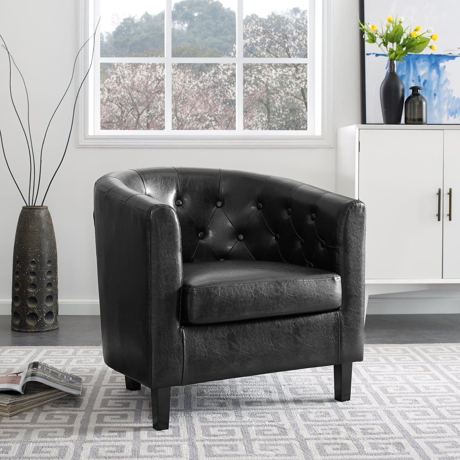 Emma Button Tufting Accent Arm Chair by Naomi Home-Color:Black ...