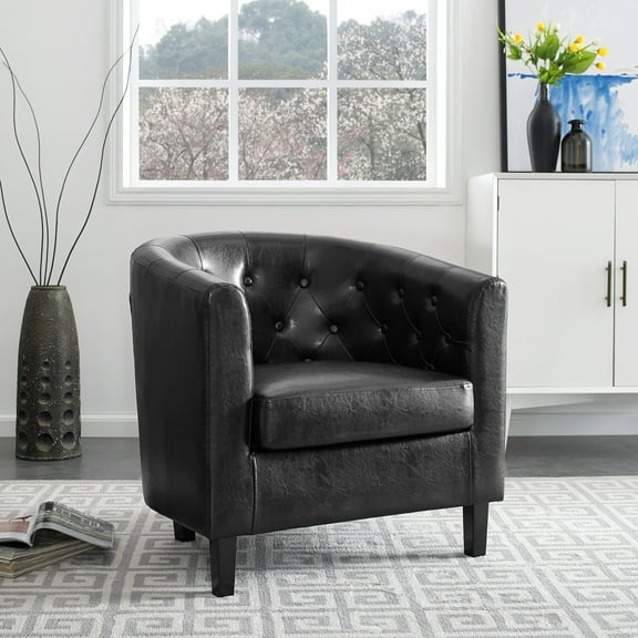 Emma Button Tufting Accent chair & Loveseat Set by Naomi Home-Color:Black,Fabric:PU