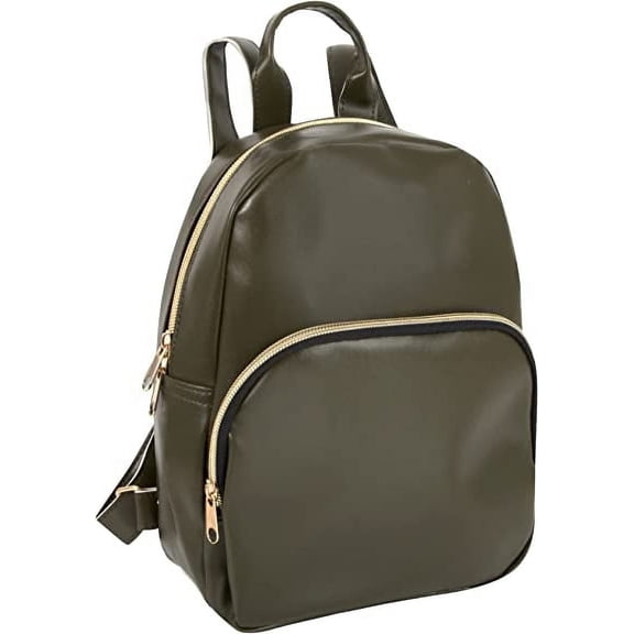 Emma & Chloe Mini Vegan Leather Faux Backpack with Front Zippered Pocket for Women, Going Out, Travel and Commuting in Hunter Green