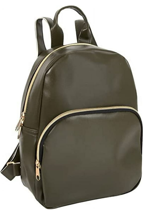 Mini Vegan Leather Faux Backpack with Front Zippered Pocket for Women, Going Out, Travel and Commuting in Hunter Green