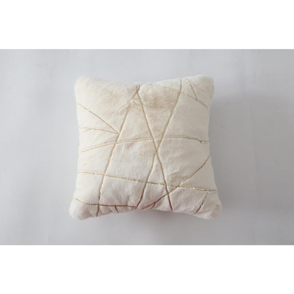Emma Collection Decorative 20-inch White and Gold Faux Fur Fabric Throw Pillow