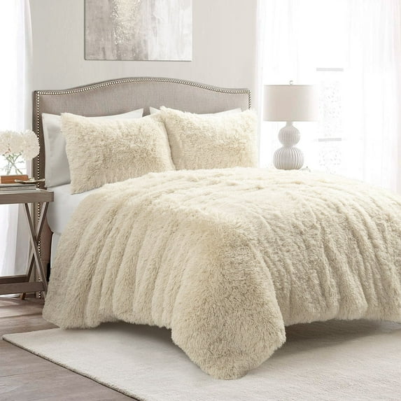 Emma Faux Fur Oversized Comforter Wheat 3Pc Set Full/Queen
