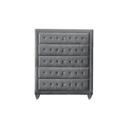 Emma Gray Crushed Velvet with Crystal-like studs 5 Drawer Chest