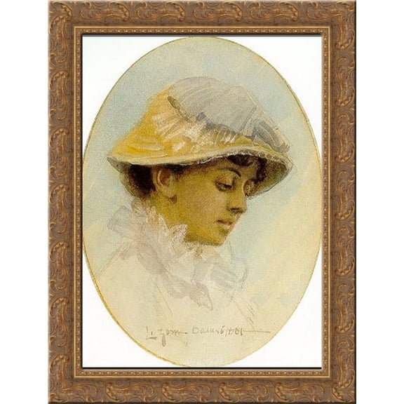Emma Lamm in a straw hat 24x18 Gold Ornate Wood Framed Canvas Art by Anders Zorn