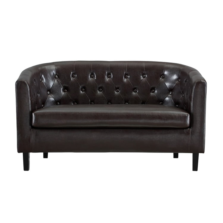 Emma Loveseat Button Tufted Faux Leather Barrel Loveseat, Midcentury