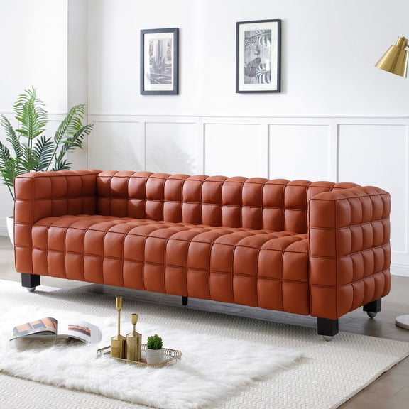 Emma Luxurious Faux Leather Sofa in Cognac