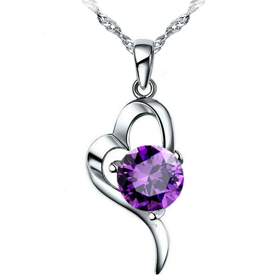 Emma Manor 14K White Gold Plated 1.5ct Cubic Zirconia "OL" Style Heart Pendant Necklace For Women