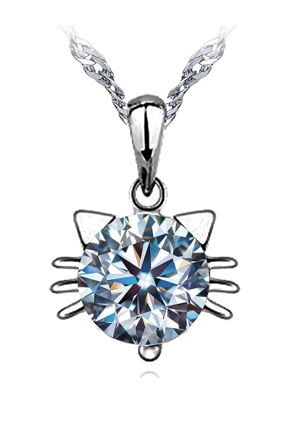 Women’s Cat Pendant Necklace, Kitty Crystal CZ Charm, Cute Animal Jewelry Gift for Cat Lovers
