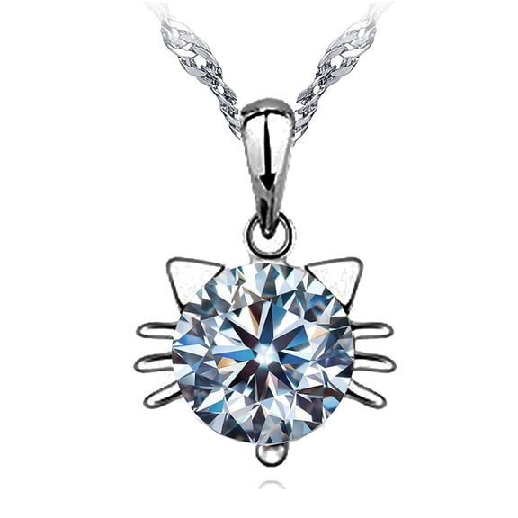 Women’s Cat Pendant Necklace, Kitty Crystal CZ Charm, Cute Animal Jewelry Gift for Cat Lovers