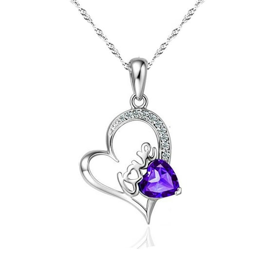 Emma Manor EM 14K White Gold Plated Forever Lover Heart Pendant Necklace for Women
