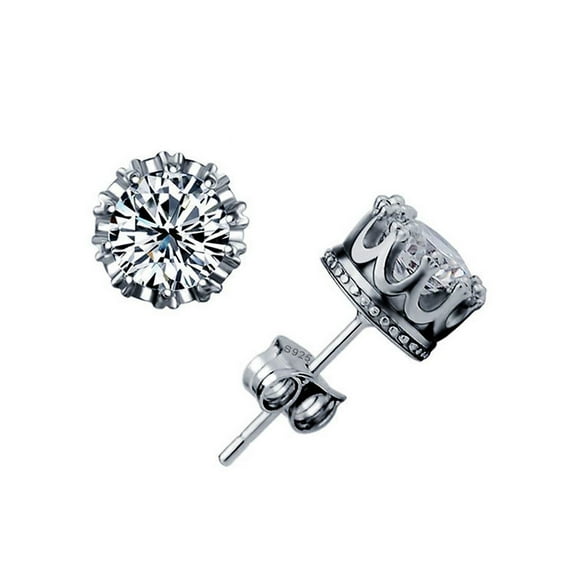 Emma Manor EM 14k White Gold Plated 1 Carat Round Solitaire CZ Diamond Stud Earrings Women Jewelry