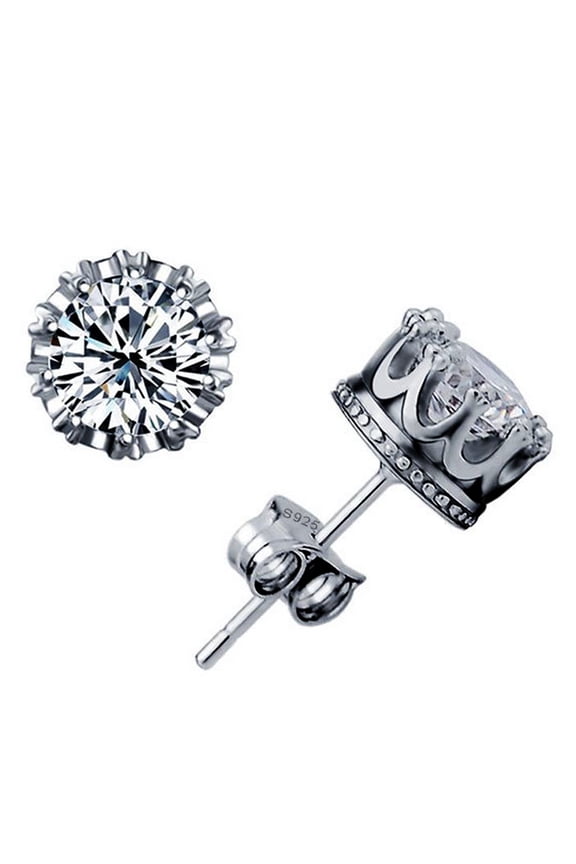 14k White Gold Plated 1 Carat Round Solitaire CZ Diamond Stud Earrings Women Jewelry