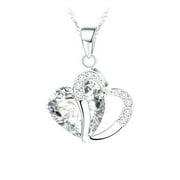 Emma Manor EM 14k White Gold Plated White Crystal Heart Pendant Female Necklace