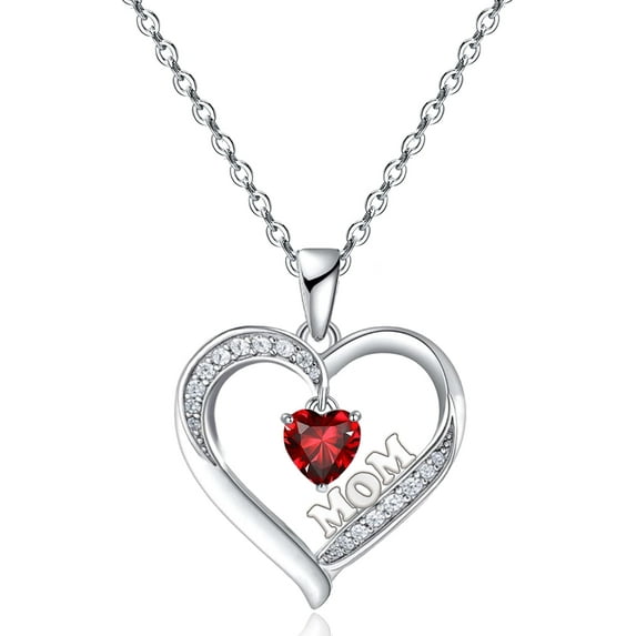 Emma Manor EM 14k White Gold-plated Mom Heart Women Jewelry Pendant Necklace