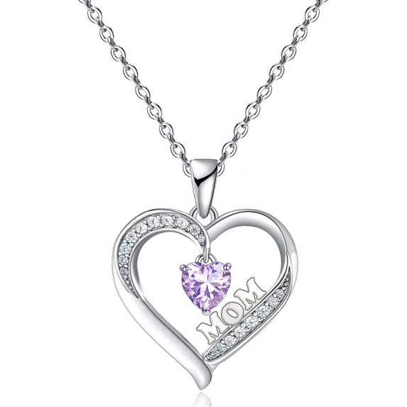 Emma Manor EM 14k White Gold-plated Mom Heart Women Jewelry Pendant Necklace