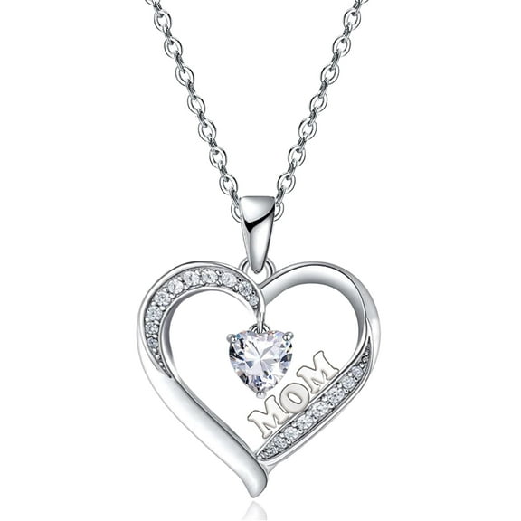 Emma Manor EM 14k White Gold-plated Mom Heart Women Jewelry Pendant Necklace