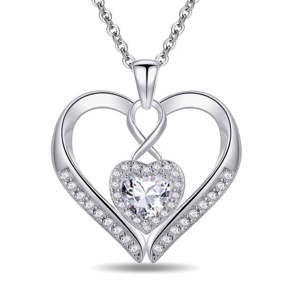 Emma Manor EM 925 Sterling Silver Eternal Love Brilliant Cut Heart Pendant Necklace, Gift for Wife