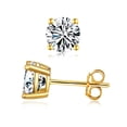 thumbnail image 1 of Emma Manor EM Gold Plated 925 Sterling Silver 4 Prong Round Cut Cubic Zirconia Stud Earrings, 1 of 5
