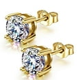 thumbnail image 1 of Emma Manor EM Gold Plated 925 Sterling Silver 4 Prong Round Cut Cubic Zirconia Stud Earrings, 1 of 6