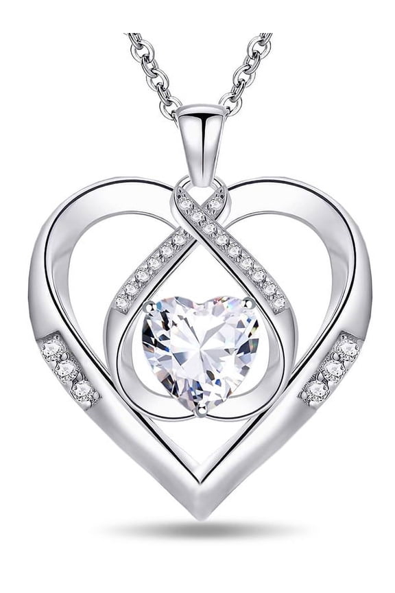 Jewelry 18k White Gold over Silver 5A Cubic Zirconia Love Tripe Heart Women Pendant Necklace