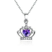 EMMA MANOR EM Jewelry "My Princess" Heart Shape Crystal Crown Pendant Necklace