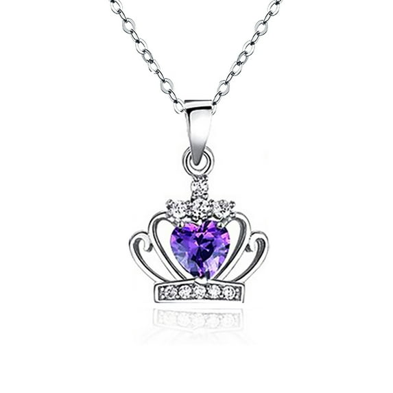 Emma Manor EM Jewelry "My Princess" Heart Shape Crystal Crown Pendant Necklace