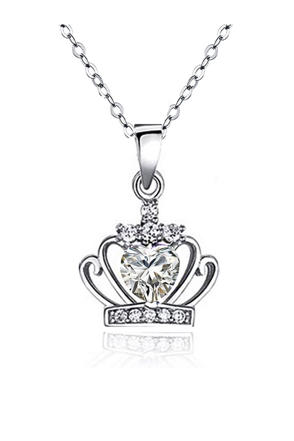 Jewelry "My Princess" Heart Shape Crystal Crown Pendant Necklace