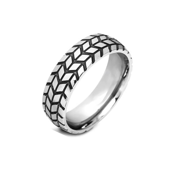 Emma Manor EM Titanium Steel Ring 6mm Tire Tread Grooved Design Ring for Men, Size 7-11
