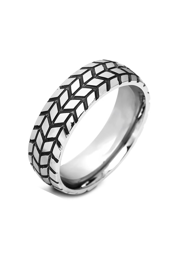Titanium Steel Ring 6mm Tire Tread Grooved Design Ring for Men, Size 7-11
