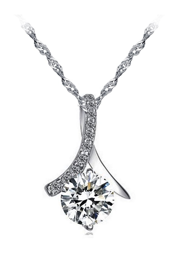 White Gold-Plated Super Sparkle CZ Diamond Pendant Necklace for Women, 18" Chain
