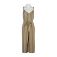 thumbnail image 1 of Emma & Michele Banded Strap V-Neck Side Button Zipper Back Tie Waist Stripe Print Crepe Jumpsuit-GREEN / XS, 1 of 3
