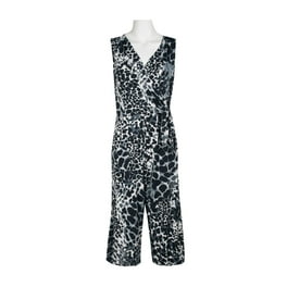 Emma Michele V Neck Elastic Waist Sleeveless Tie Waist Animal Print ITY Jumpsuit Walmart