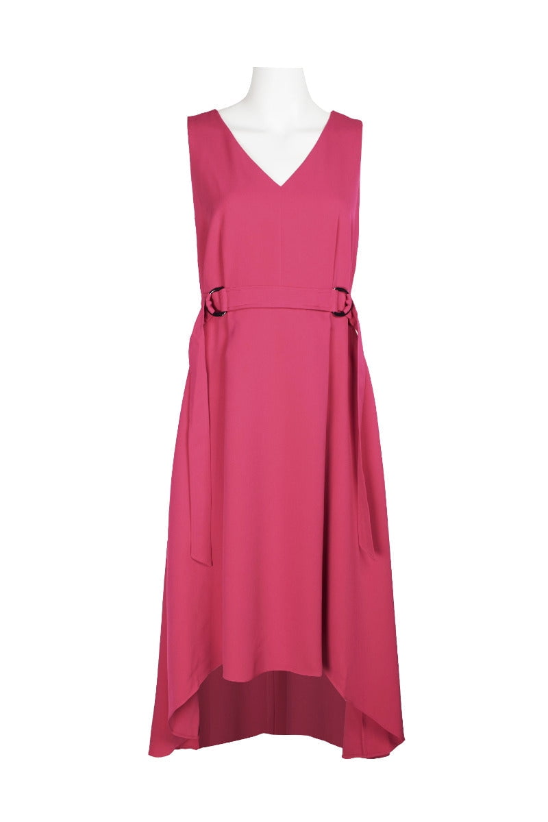 Emma & Michele V-Neck Sleeveless Tie Waist Hi-Low Hem Zipper Back Solid Maxi  Scuba Dress-FUCHSIA / M - Walmart.com