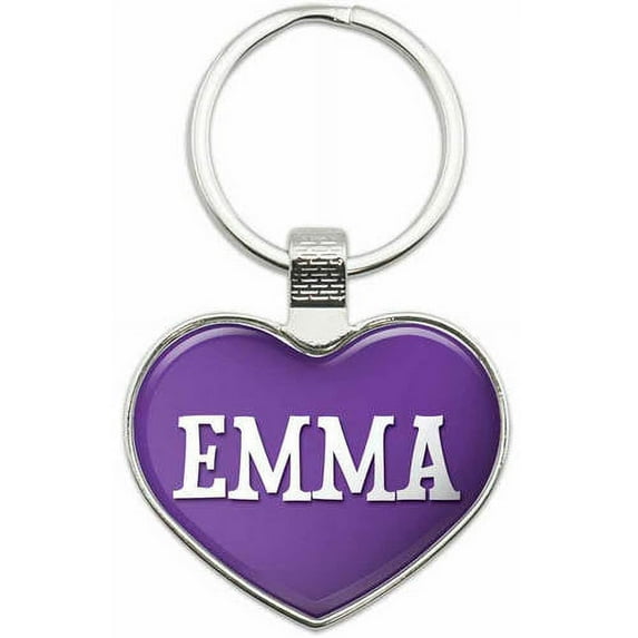 Emma - Names Female Metal Heart Keychain Key Chain Ring, Multiple Colors Available