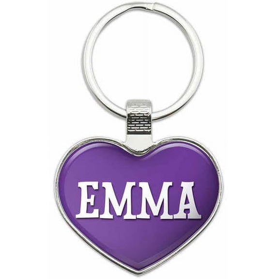 Emma - Names Female Metal Heart Keychain Key Chain Ring, Multiple Colors Available