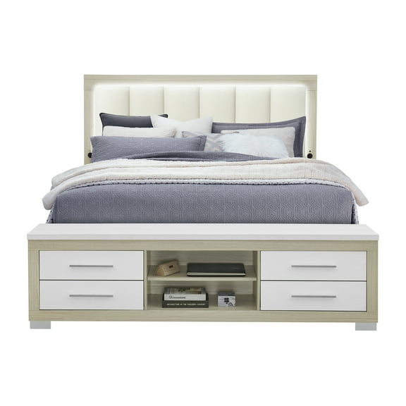Emma Natural-White Wood King Bed