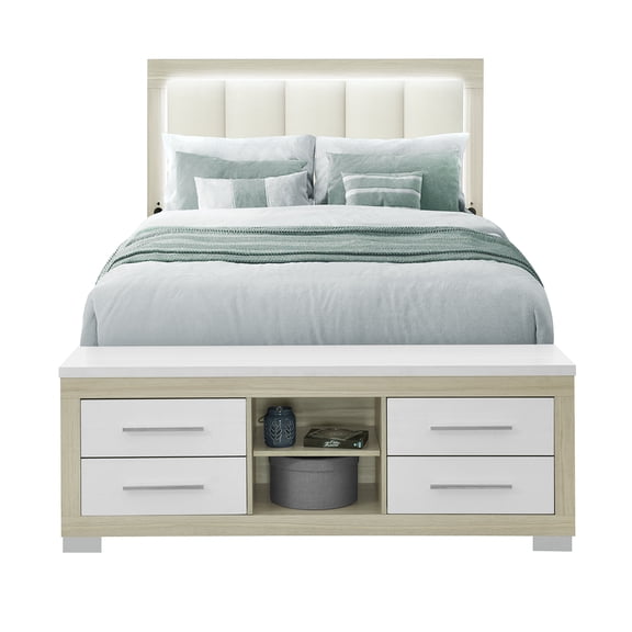 Emma Natural-White Wood Queen Bed