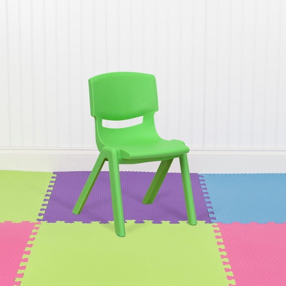 Emma + Oliver 10 Pack Green Plastic Stackable School Chair - 12" Seat Height - Preschool Seating