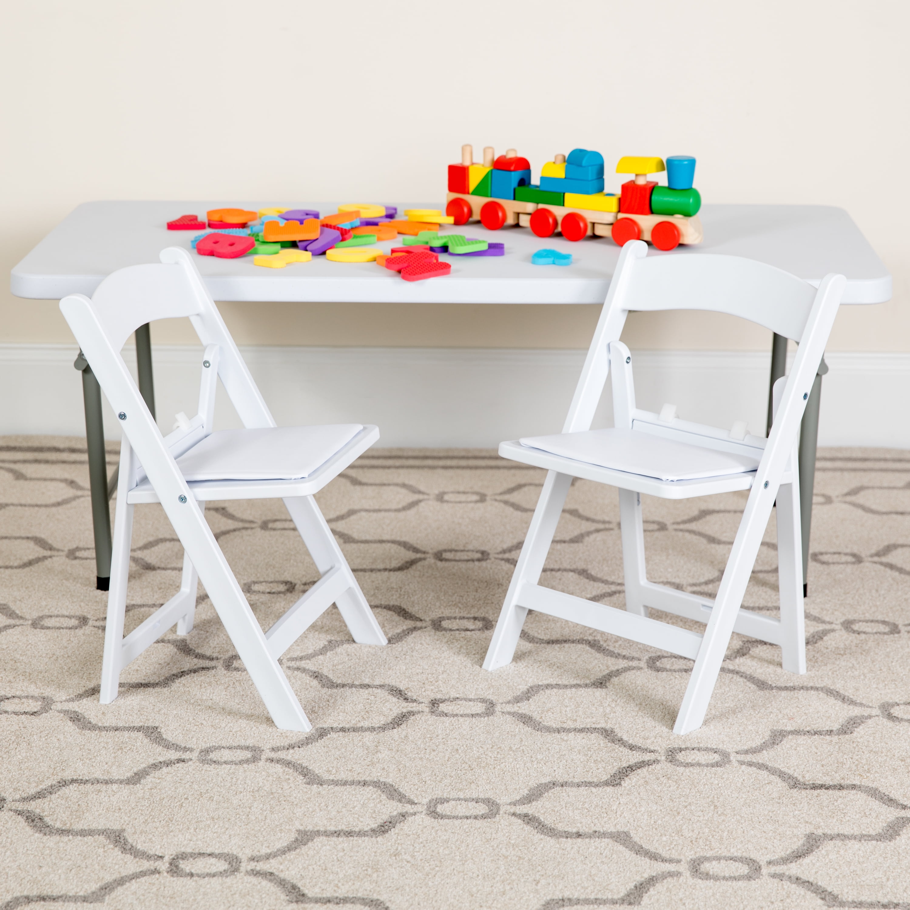 Emma Oliver Sturdy Foldable Kids White Resin Party Chair 10 Pack with Padded Seat Walmart