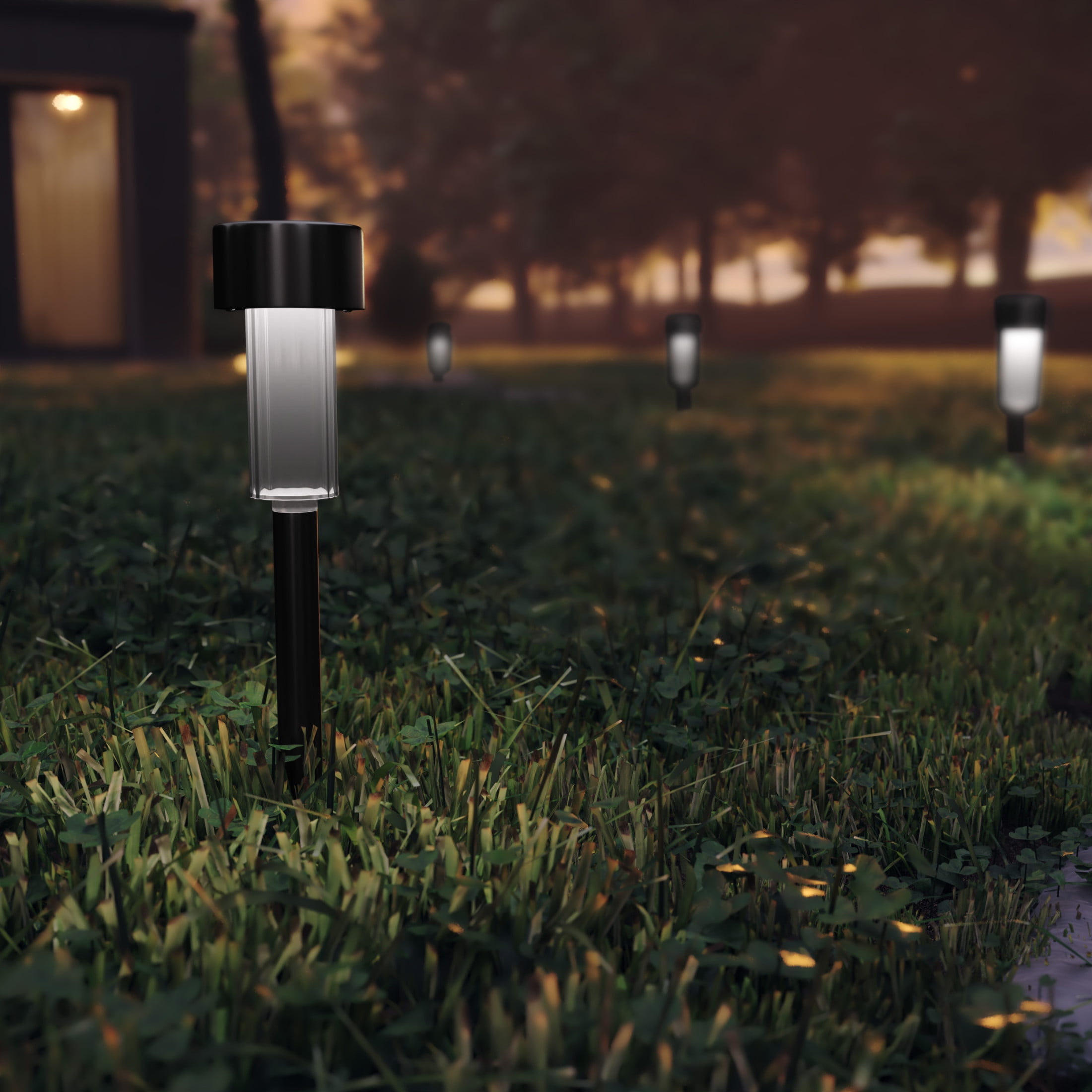Emma + Oliver 12 Pack Black Solar LED Outdoor Lights, Solar Powered Landscape Lighting for Pathway, Garden, Patio, Driveway & Yard