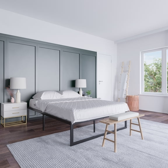 Emma + Oliver 14 Inch full Metal Platform Bed Frame/Steel Slat Support/No Box Spring Needed