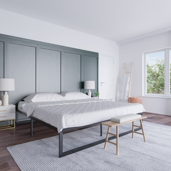 Emma + Oliver 14 Inch king Metal Platform Bed Frame/Steel Slat Support/No Box Spring Needed