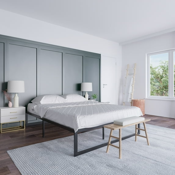 Emma + Oliver 14 Inch queen Metal Platform Bed Frame/Steel Slat Support/No Box Spring Needed