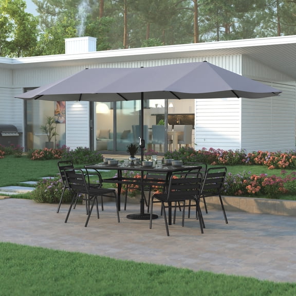 Emma + Oliver 15 FT Weather and Water-Resistant Triple Head Patio Umbrella with Easy Lift Crank Function in Gray