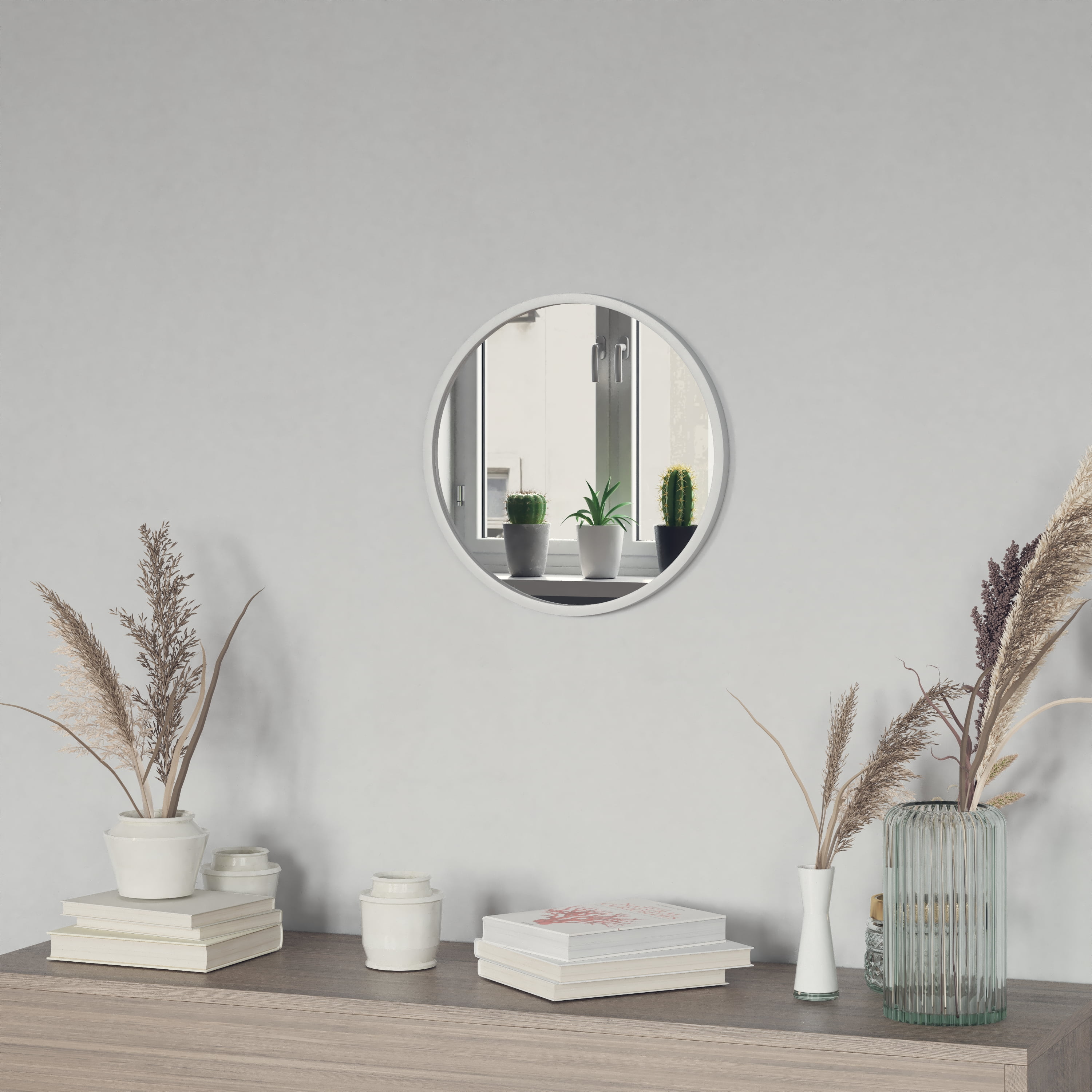 Emma + Oliver 16" Round Wall Mounted Mirror with Silver Iron Frame, Silver Backing and Shatterproof Glass for Entryways, Bathrooms and More