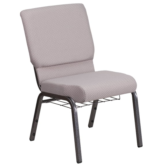 Emma + Oliver 18.5"W Church Chair, Gray Dot Fabric Book Rack/Silver Vein Frame