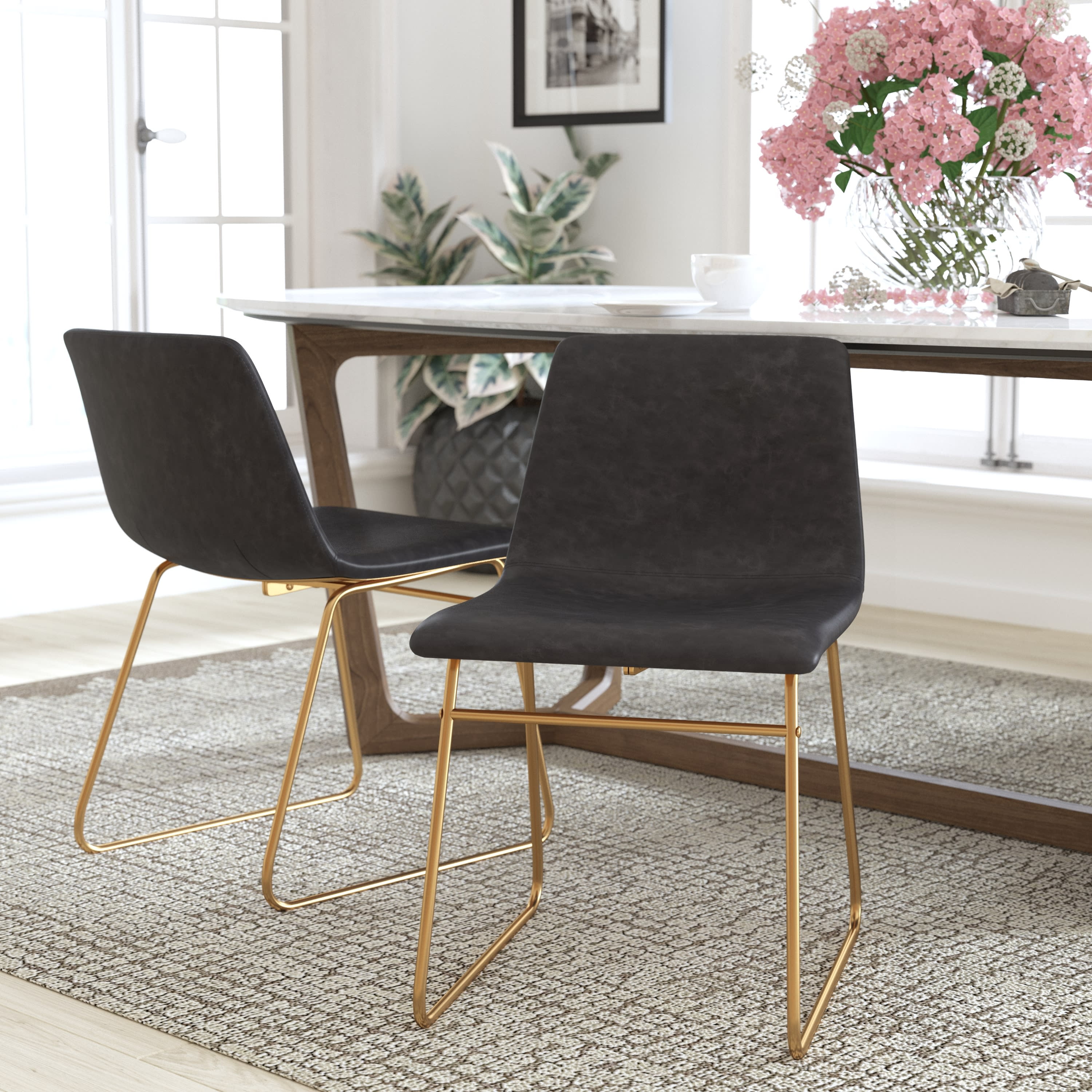 Emma + Oliver 18 Inch Indoor Dining Table Chairs, Dark Gray LeatherSoft ...
