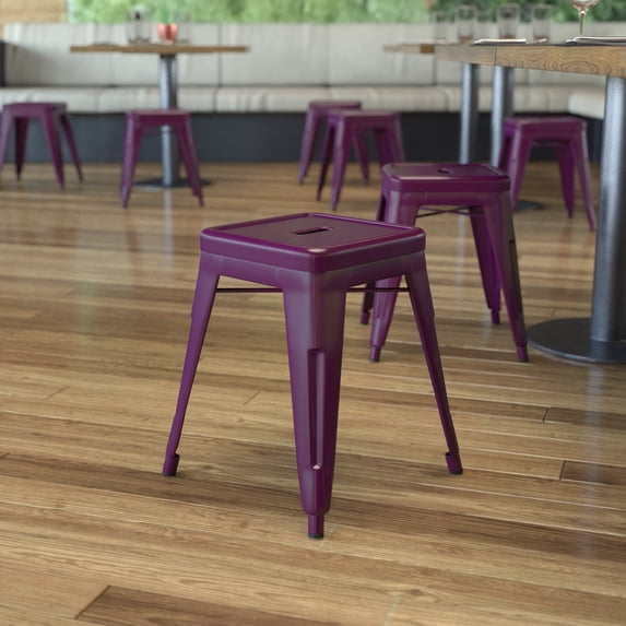 Emma + Oliver 18 Inch Table Height Indoor Stackable Metal Dining Stool in Purple-Set of 4