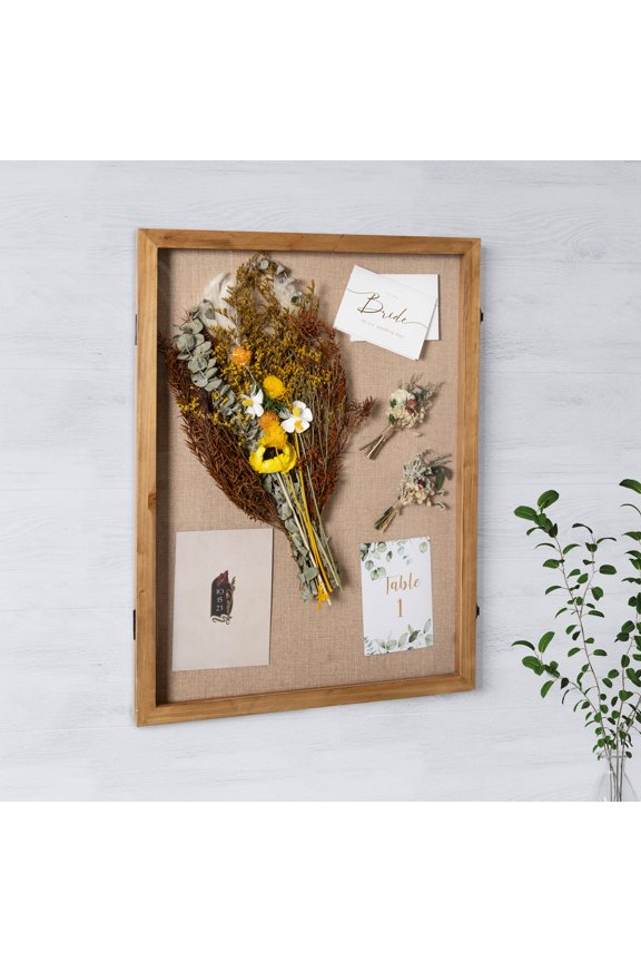 18x24 Shadow Box Display Case with Linen Liner, 8 Push Pins and Solid Pine Wood Frame in Weathered Brown