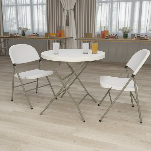 Emma + Oliver 2.63-Foot Round White Plastic Folding Banquet and Event Table